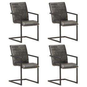 Sillas voladizas de comedor 4 unidades cuero auténtico gris Sillas voladizas de comedor 4 unidades cuero auténtico gris