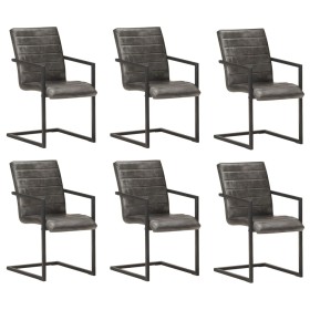 Sillas de comedor voladizas 6 uds cuero auténtico gris