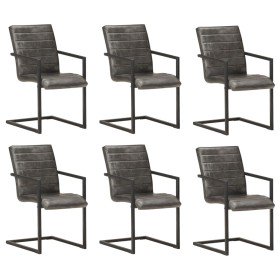 Sillas de comedor voladizas 6 uds cuero auténtico gris Sillas de comedor voladizas 6 uds cuero auténtico gris
