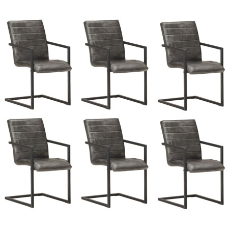 Sillas de comedor voladizas 6 uds cuero auténtico gris