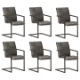 Sillas de comedor voladizas 6 uds cuero auténtico gris