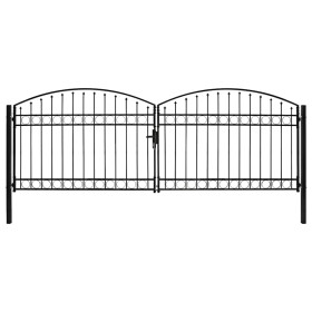 Cancela de valla doble puerta con arco 400x125 cm acero negro