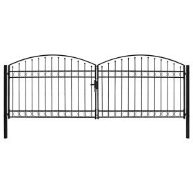 Cancela de valla doble puerta con arco 400x125 cm acero negro