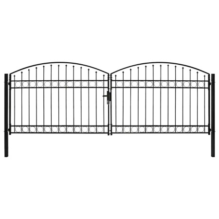 Cancela de valla doble puerta con arco 400x125 cm acero negro