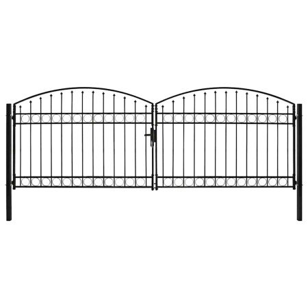 Cancela de valla doble puerta con arco 400x125 cm acero negro en Puertas de jardín | Comprar online en Foro24