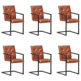 Sillas voladizas de comedor 6 unidades cuero auténtico marrón