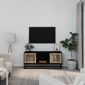 Mueble de TV hierro y madera contrachapada negro 105x30x45 cm