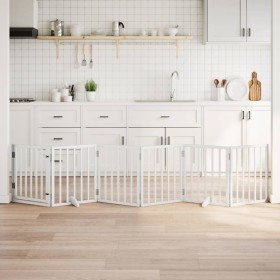 Puerta para perros plegable 3 paneles madera álamo blanca 300cm