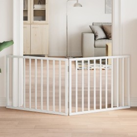 Puerta para perros plegable de 2 paneles, madera de álamo, blanca, 160 cm Puerta para perros plegable de 2 paneles, madera de álamo