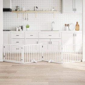 Puerta para perros plegable 4 paneles madera álamo blanca 320cm