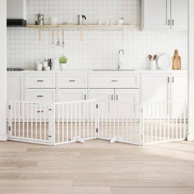 Puerta para perros plegable 4 paneles madera álamo blanca 320cm