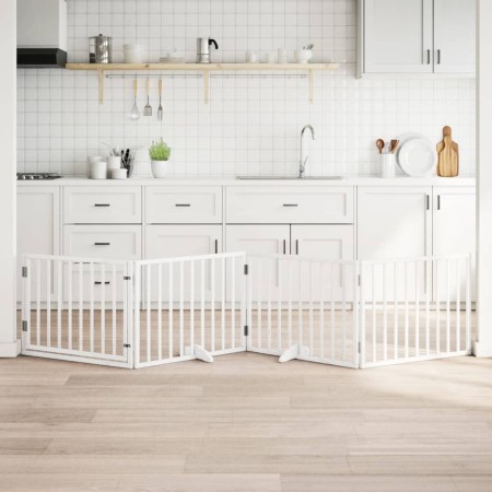 Puerta para perros plegable 4 paneles madera álamo blanca 320cm en Casetas y cercados para perros | Comprar online en Foro24