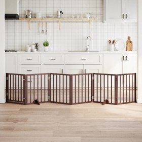 Puerta para perros plegable 6 paneles madera álamo marrón 300cm Puerta para perros plegable 6 paneles madera álamo marrón 300cm