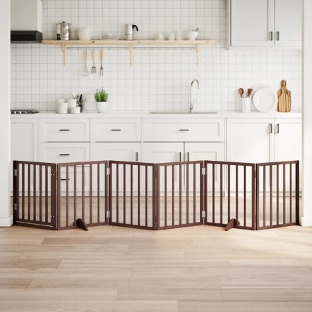 Puerta para perros plegable 6 paneles madera álamo marrón 300cm