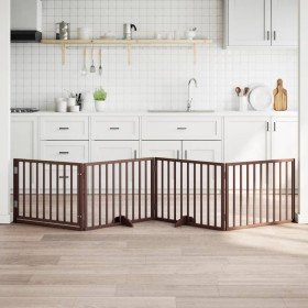 Puerta para perros con puerta plegable de 4 paneles marrón 320