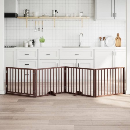 Puerta para perros con puerta plegable de 4 paneles marrón 320