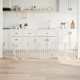 Puerta para perros plegable 3 paneles madera álamo blanca 300cm