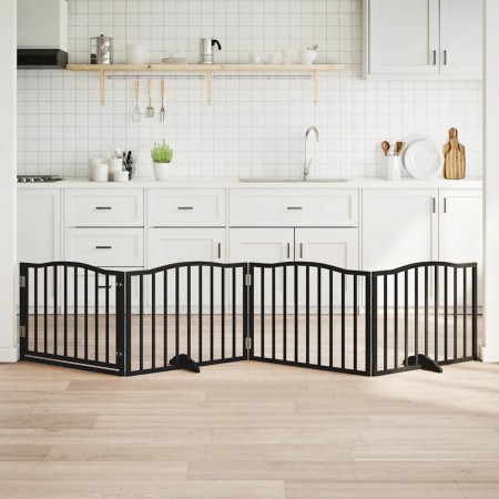 Puerta para perros con puerta plegable de 4 paneles, color negro, 320 cm, madera de álamo en Casetas y cercados para perros | Co
