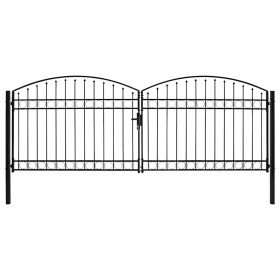Cancela de valla doble puerta con arco 400x150 cm acero negro Cancela de valla doble puerta con arco 400x150 cm acero negro