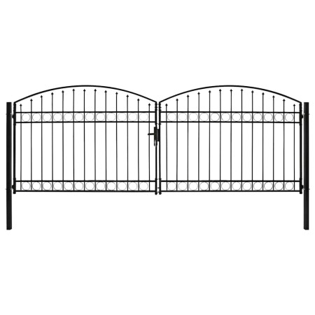 Cancela de valla doble puerta con arco 400x150 cm acero negro