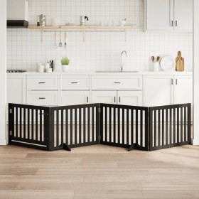 Puerta para perros plegable 4 paneles madera álamo negra 320 cm Puerta para perros plegable 4 paneles madera álamo negra 320 cm