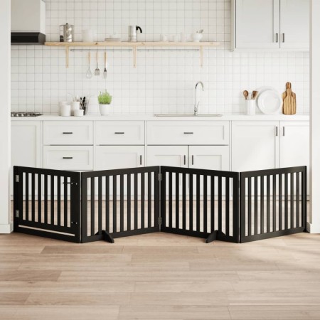 Puerta para perros plegable 4 paneles madera álamo negra 320 cm en Casetas y cercados para perros | Comprar online en Foro24