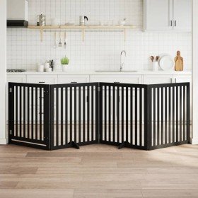Puerta para perros plegable 4 paneles madera álamo negra 320 cm