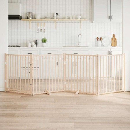 Puerta para perros con puerta plegable de 4 paneles, 320 cm, madera maciza de abeto en Casetas y cercados para perros | Comprar 