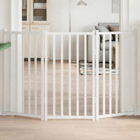 Puerta de perros plegable 3 paneles madera abeto blanco 150 cm
