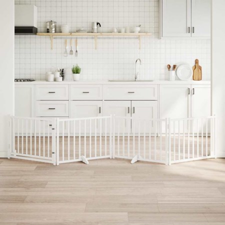 Puerta de perros plegable 4 paneles madera abeto blanco 320 cm