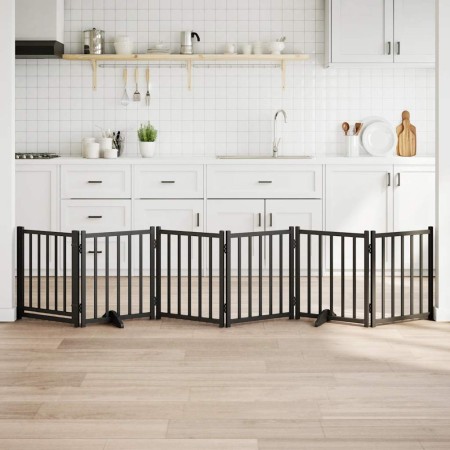 Puerta de perros plegable 6 paneles madera abeto negra 300 cm en Casetas y cercados para perros | Comprar online en Foro24