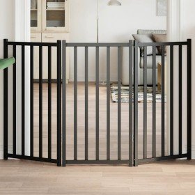Puerta de perros plegable 3 paneles madera abeto negro 150 cm