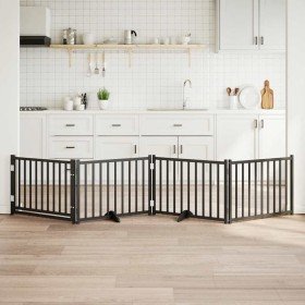 Puerta de perros plegable 4 paneles madera abeto negro 320 cm