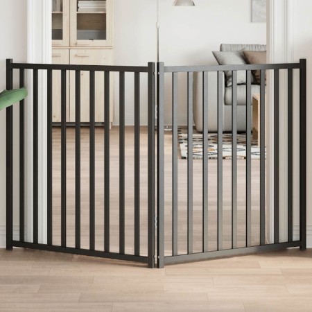 Puerta de perros plegable 2 paneles madera abeto negro 160 cm en Casetas y cercados para perros | Comprar online en Foro24