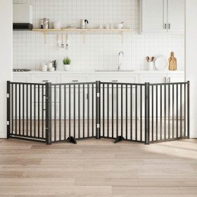 Puerta de perros plegable 4 paneles madera abeto negro 320 cm