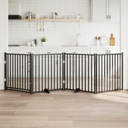 Puerta de perros plegable 4 paneles madera abeto negro 320 cm en Casetas y cercados para perros | Comprar online en Foro24
