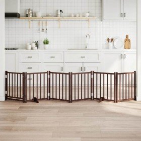 Puerta de perros plegable 6 paneles madera abeto marrón 300 cm