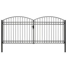 Cancela de valla doble puerta con arco 400x200 cm acero negro Cancela de valla doble puerta con arco 400x200 cm acero negro