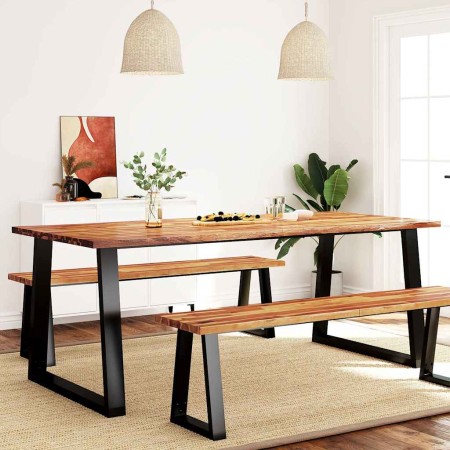 Mesa de comedor con borde vivo madera maciza acacia 200x90x75cm en Mesas de cocina y de comedor | Comprar online en Foro24