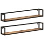 Estantes de pared 2 uds madera maciza mango hierro 110x17x17 cm