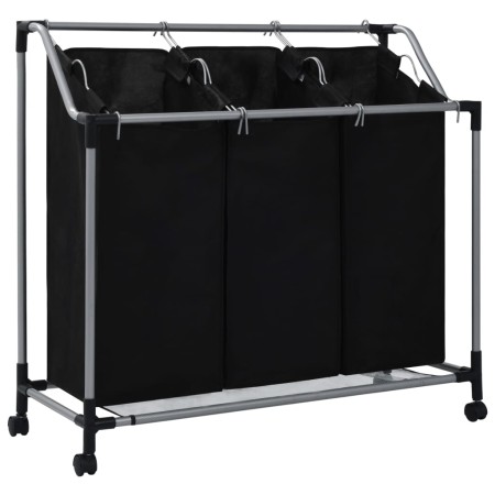 Wäschetrenner mit 3 schwarzen Stahlbeuteln von vidaXL, Wäschekörbe - Ref: Foro24-282426, Preis: 37,01 €, Rabatt: %