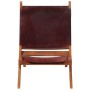 Silla de relax plegable cuero auténtico marrón oscuro