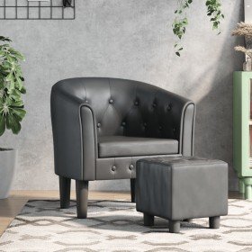 Sillón con taburete cuero sintético gris Sillón con taburete cuero sintético gris