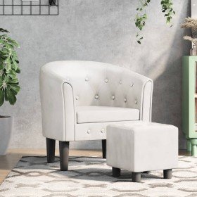 Sillón con taburete cuero sintético blanco en Sillones | Comprar online en Foro24