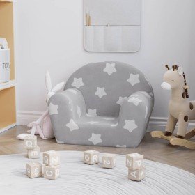 Sofá para niños felpa suave gris claro con estrellas