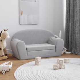 Sofá cama de niños 2 plazas felpa suave gris claro