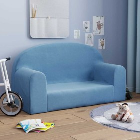 Sofá para niños de 2 plazas de felpa suave azul