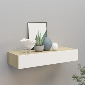 Oak and white MDF wall shelf with drawer 60x23.5x10 cm by vidaXL, Shelves and shelves - Ref: Foro24-330263, Price: 65,15 €, D...