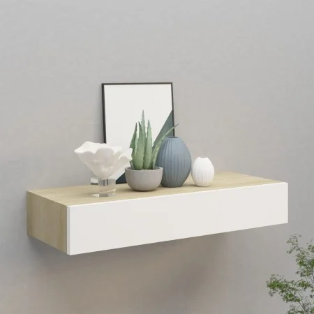 Oak and white MDF wall shelf with drawer 60x23.5x10 cm by vidaXL, Shelves and shelves - Ref: Foro24-330263, Price: 59,14 €, D...