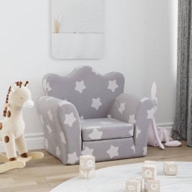 Sofá cama de niños felpa suave gris claro con estrellas